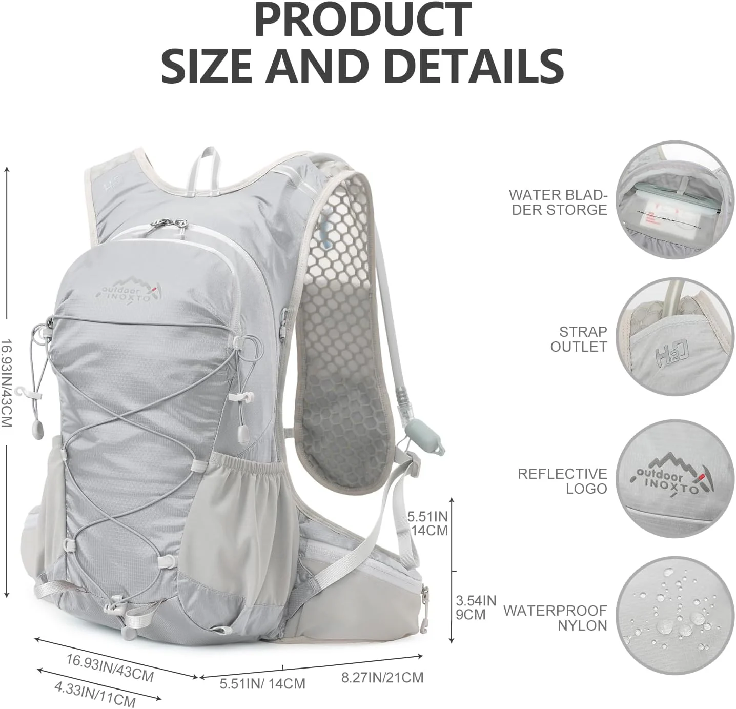 INOXTO 18L Hydration Backpack for Women Men with 2L Water Bladder - Image 4