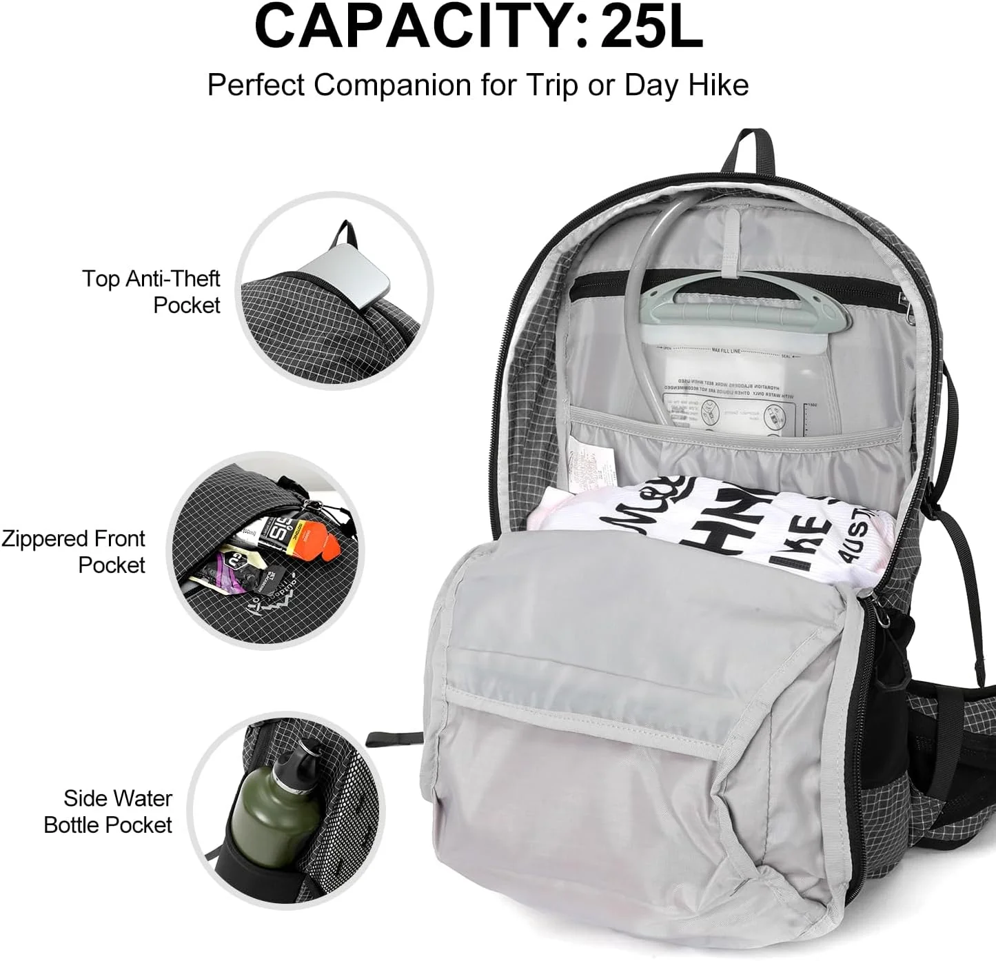 INOXTO 25L Hydration Hiking Backpack with 3L Water Bladder and Rain Cover - Image 10