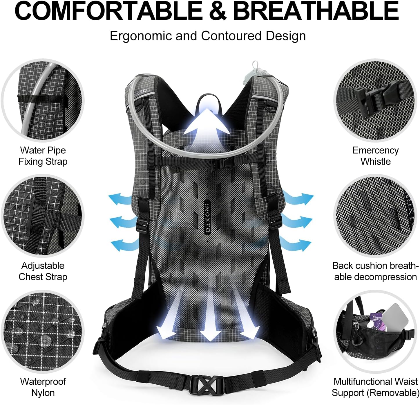 INOXTO 25L Hydration Hiking Backpack with 3L Water Bladder and Rain Cover - Image 11