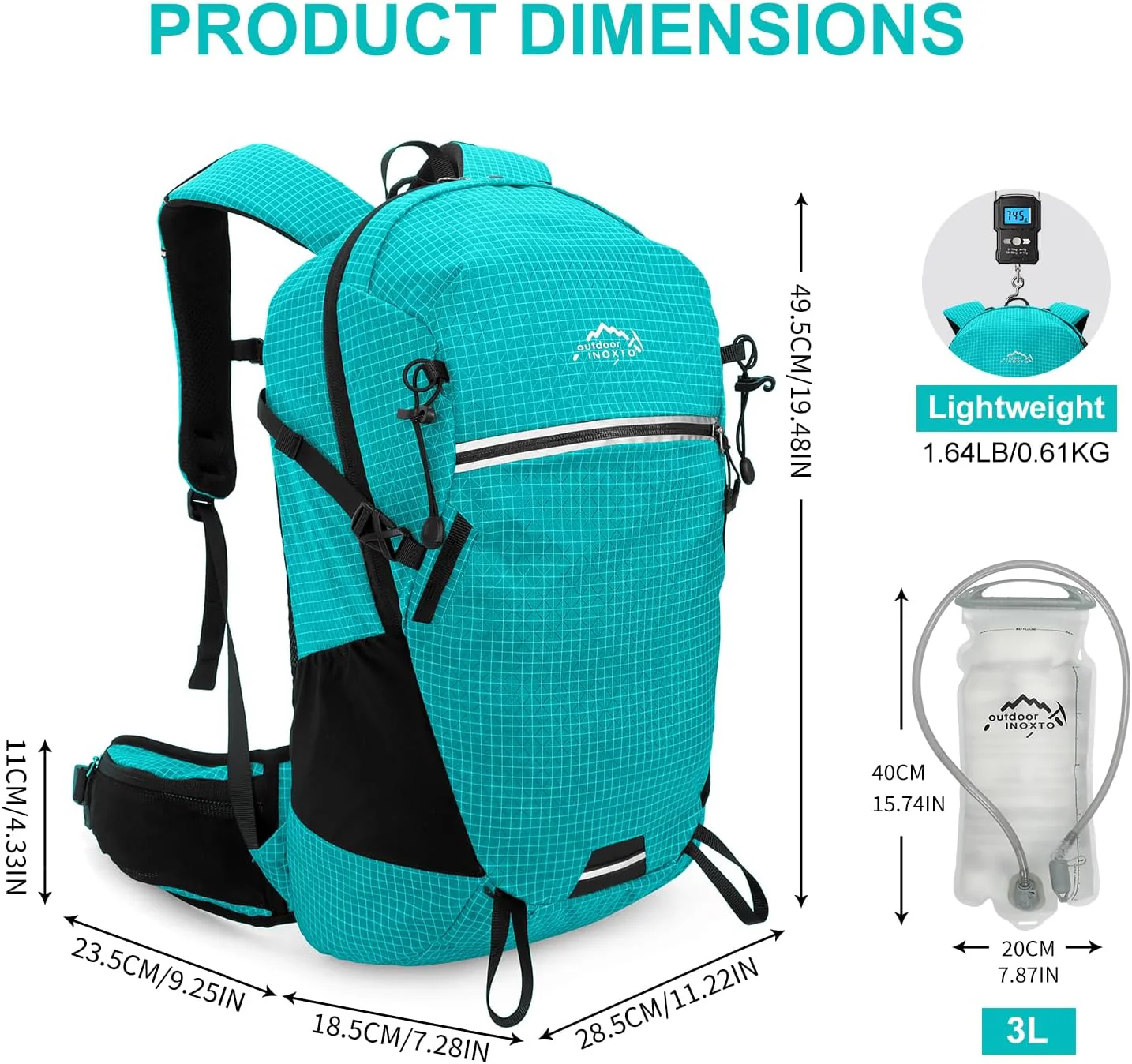 INOXTO 25L Hydration Hiking Backpack with 3L Water Bladder and Rain Cover - Image 16