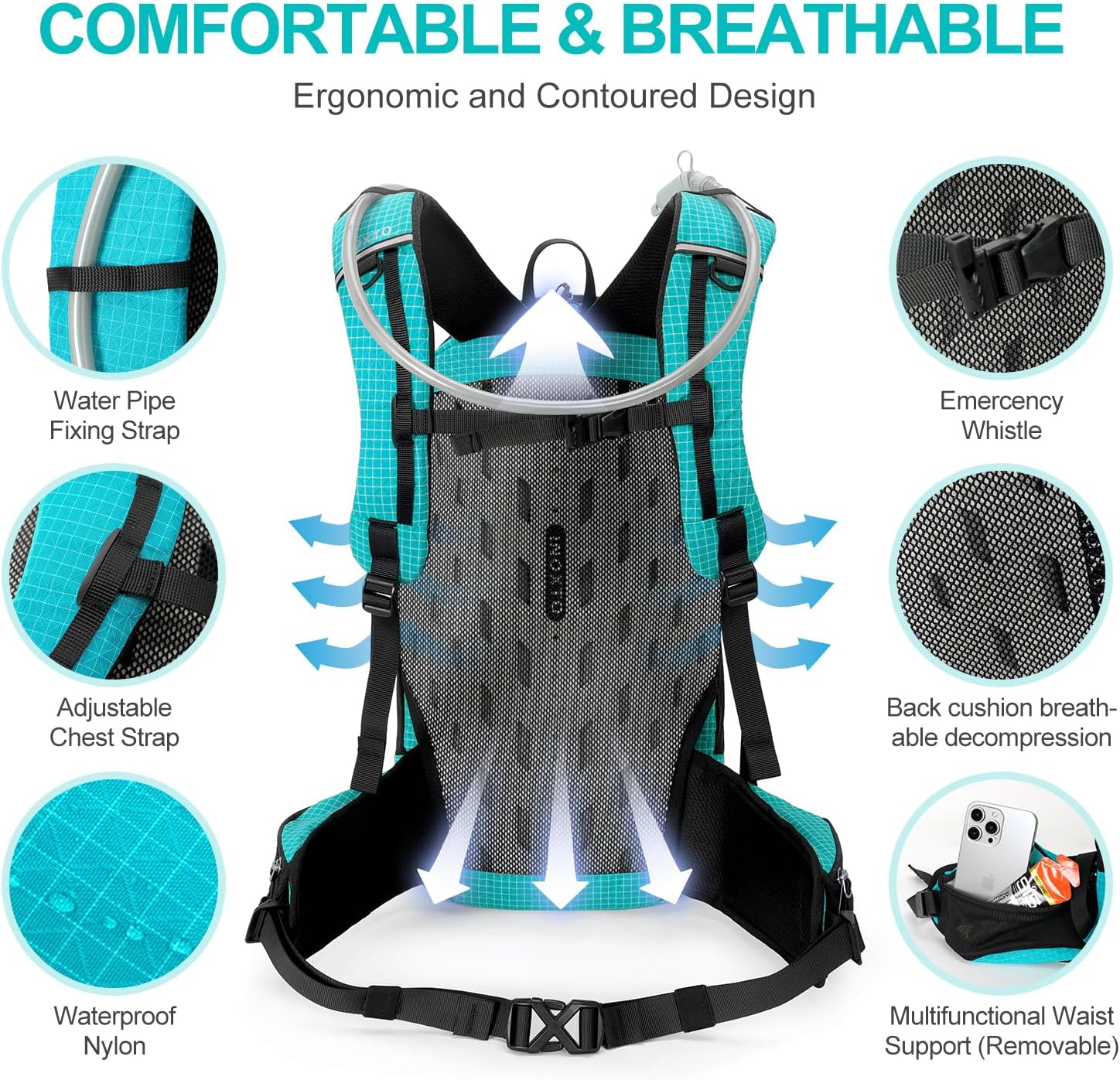 INOXTO 25L Hydration Hiking Backpack with 3L Water Bladder and Rain Cover - Image 18