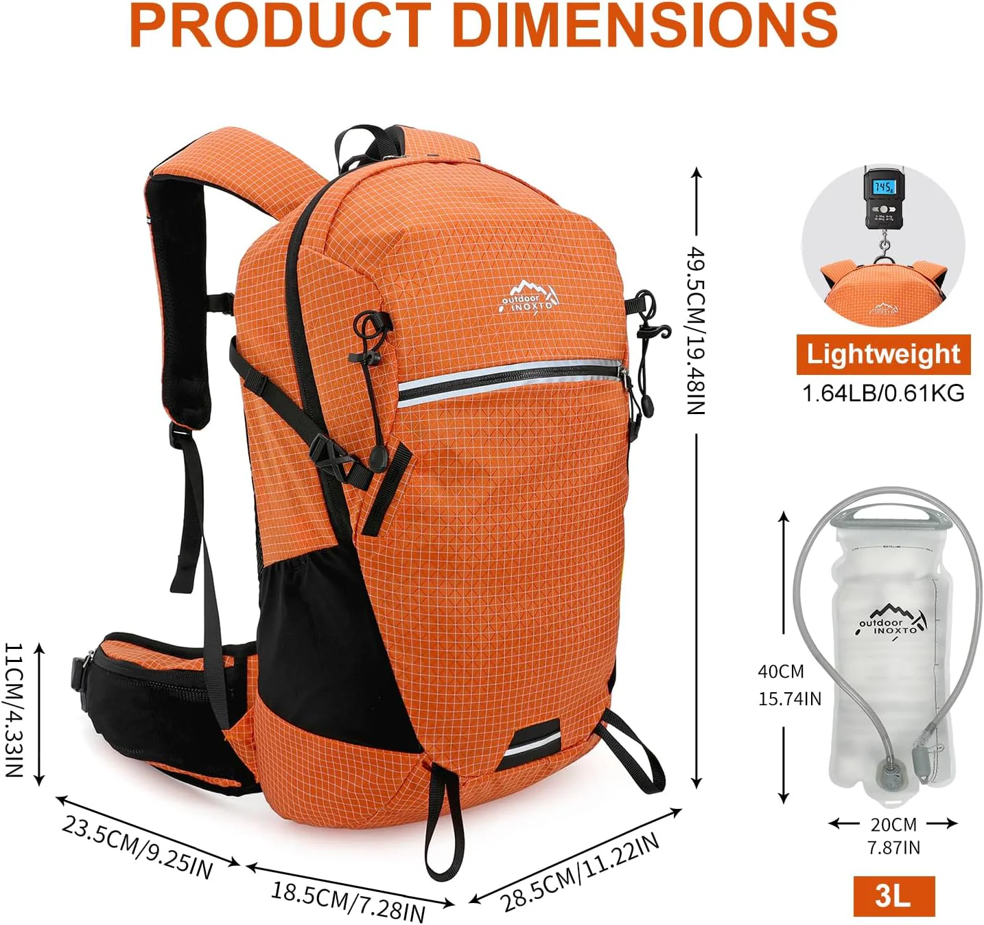 INOXTO 25L Hydration Hiking Backpack with 3L Water Bladder and Rain Cover - Image 22