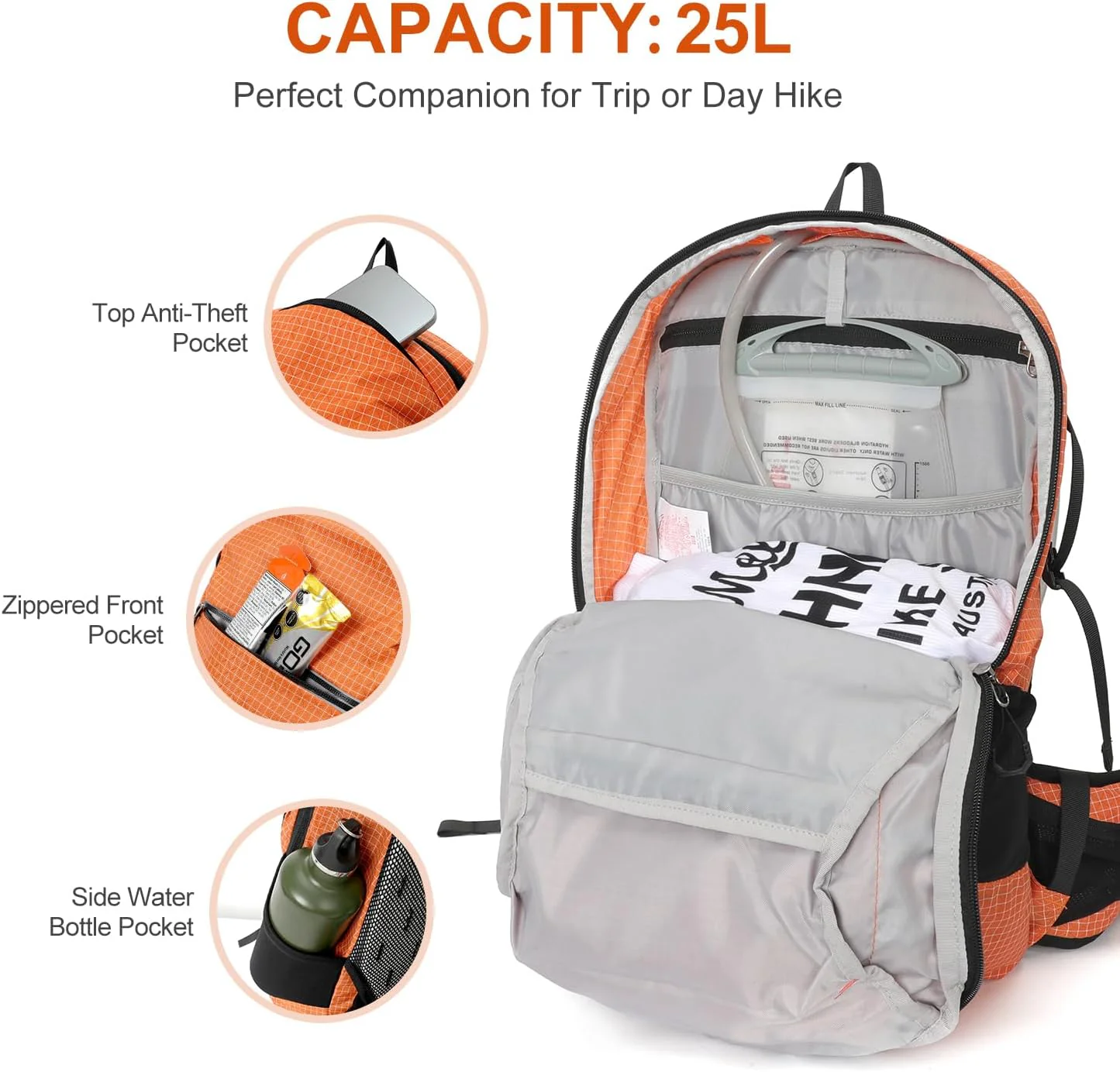 INOXTO 25L Hydration Hiking Backpack with 3L Water Bladder and Rain Cover - Image 23