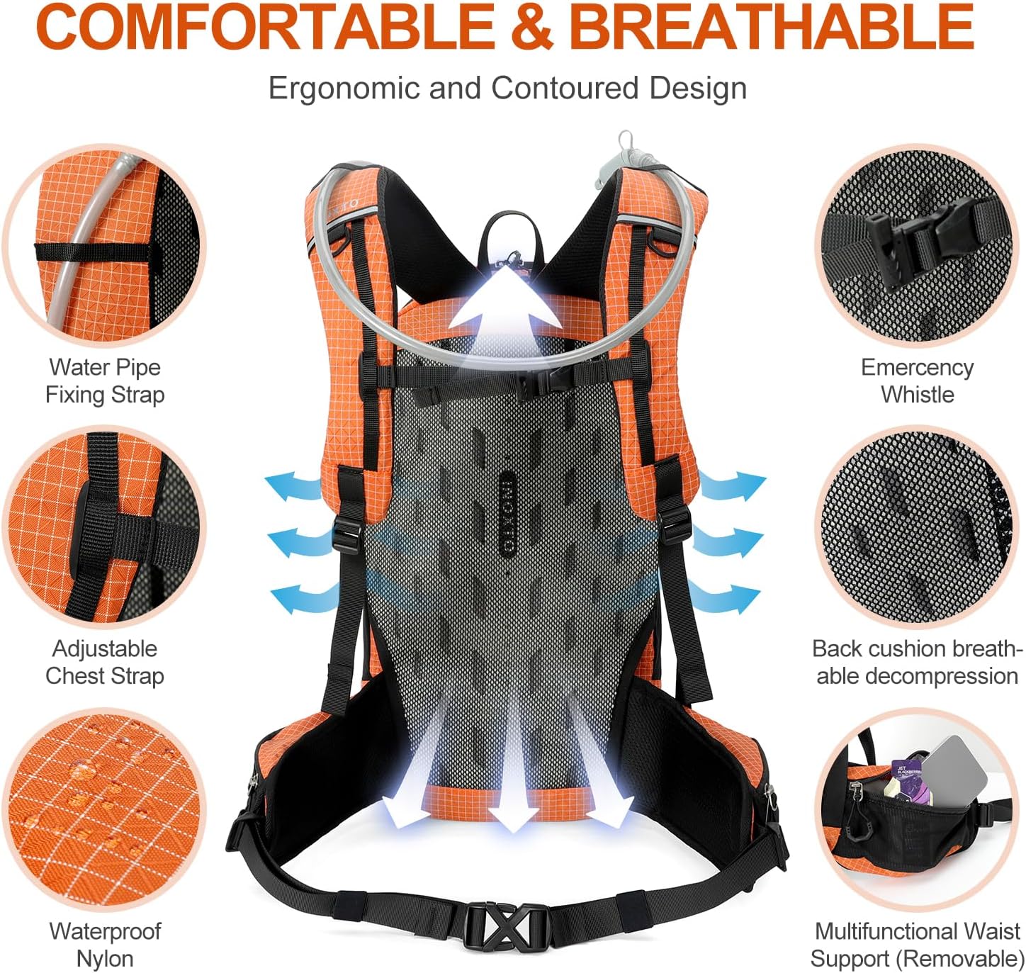 INOXTO 25L Hydration Hiking Backpack with 3L Water Bladder and Rain Cover - Image 24