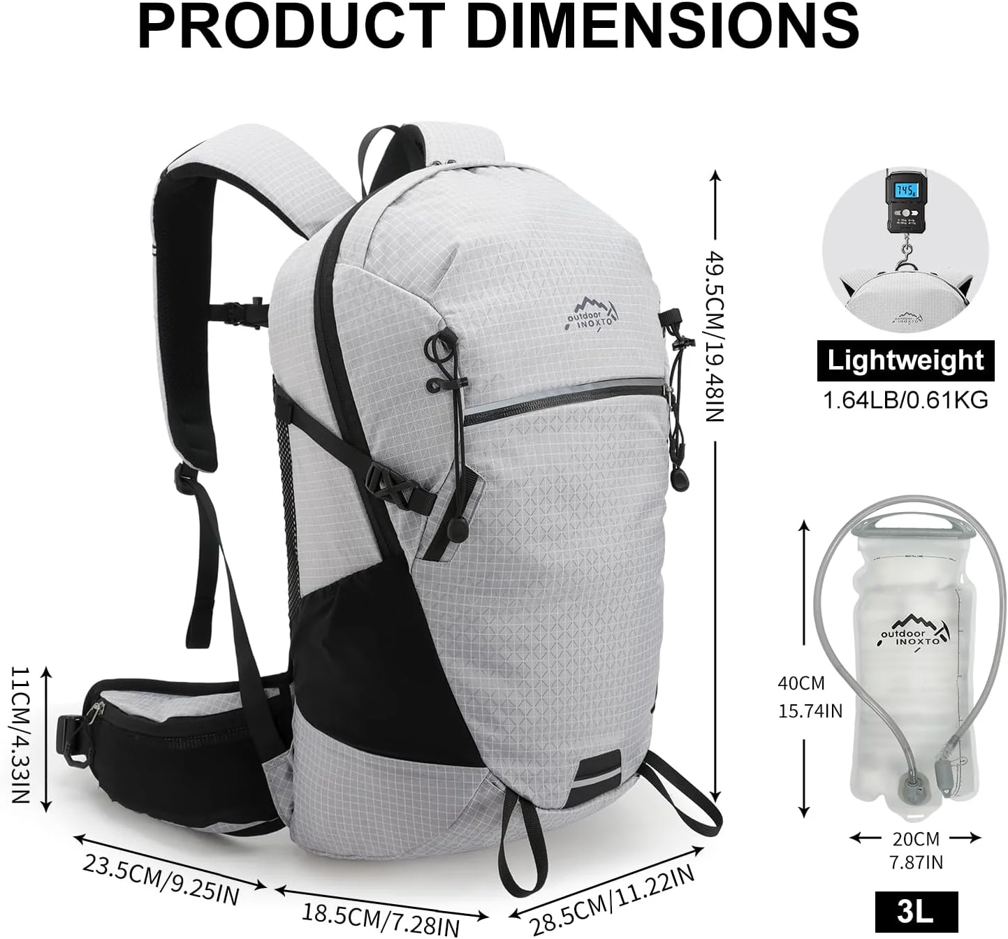 INOXTO 25L Hydration Hiking Backpack with 3L Water Bladder and Rain Cover - Image 3