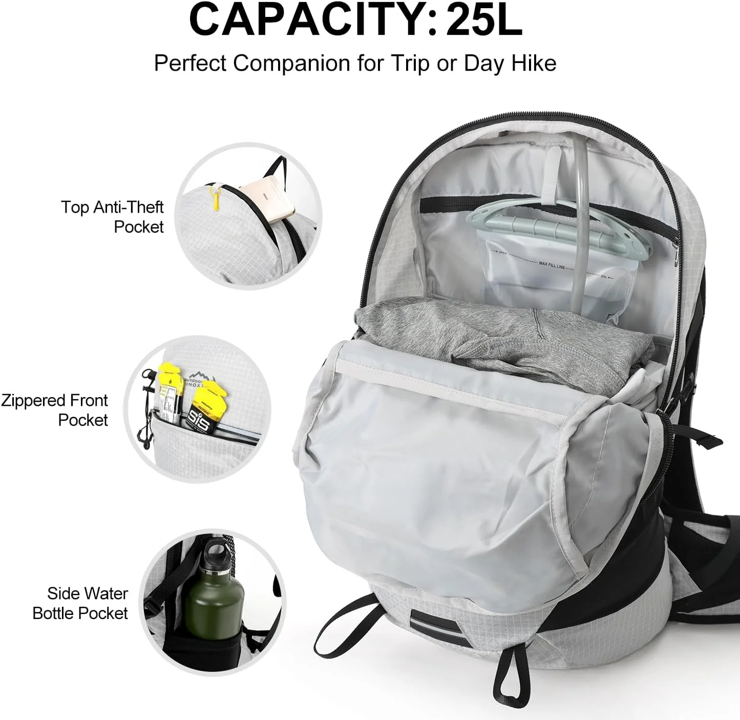 INOXTO 25L Hydration Hiking Backpack with 3L Water Bladder and Rain Cover - Image 4