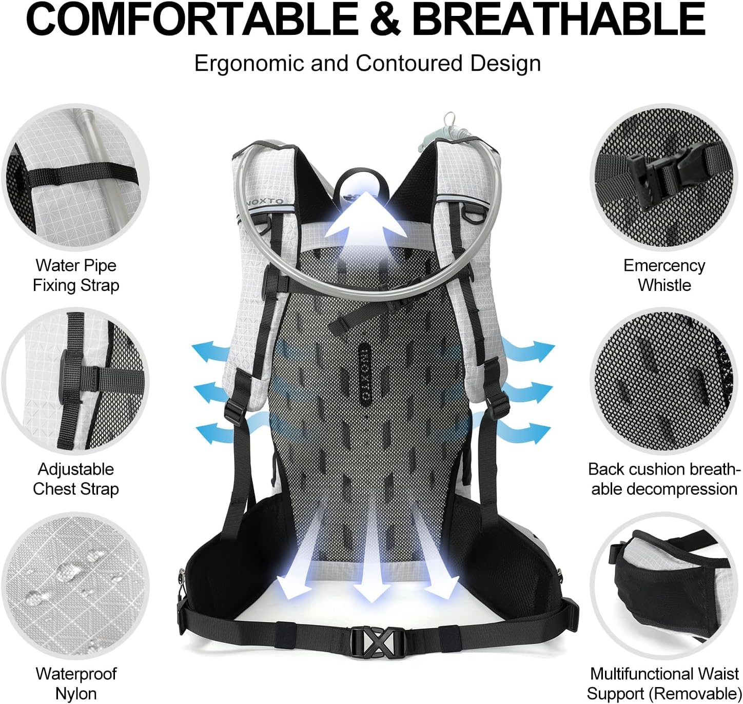 INOXTO 25L Hydration Hiking Backpack with 3L Water Bladder and Rain Cover - Image 5