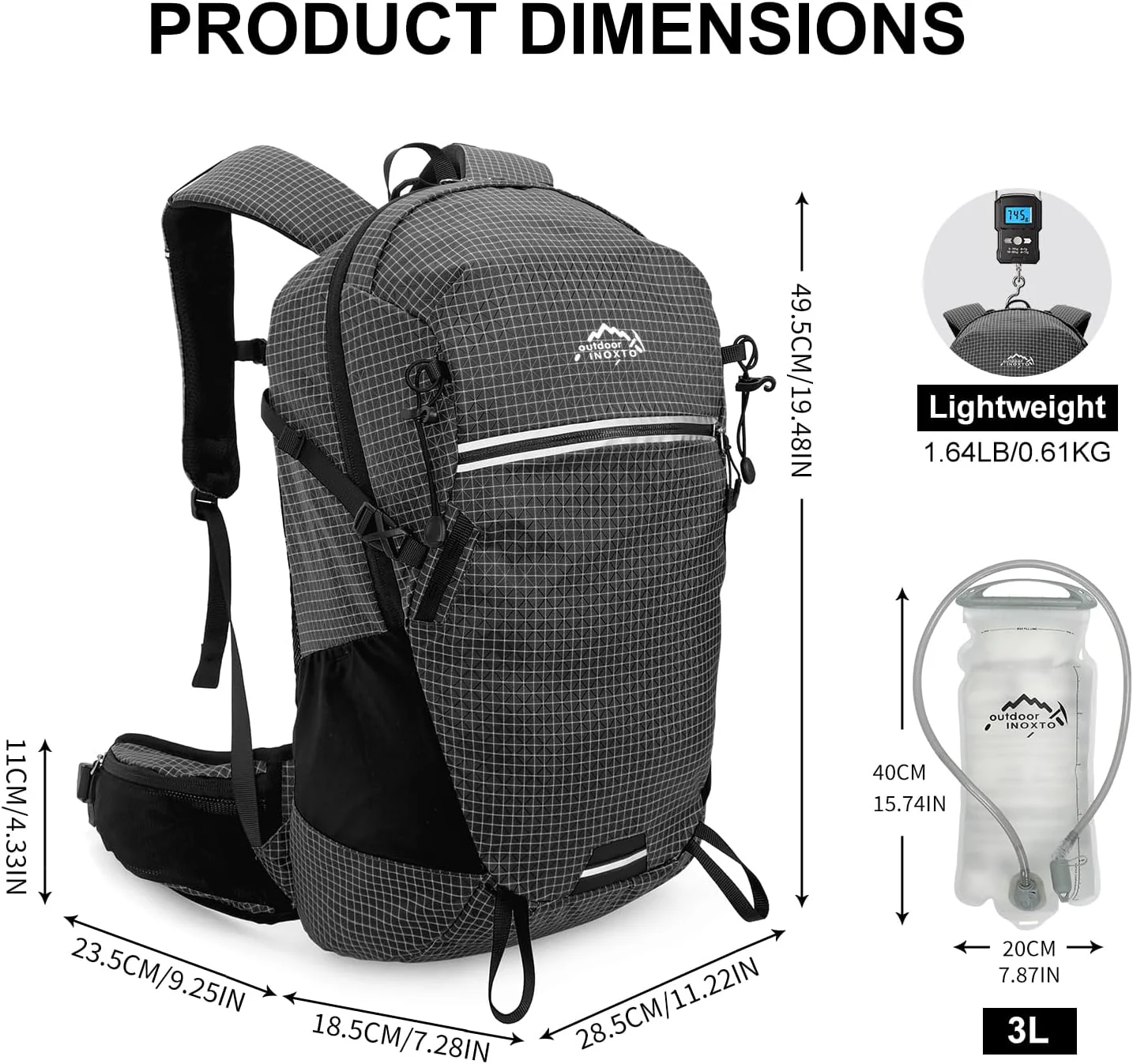 INOXTO 25L Hydration Hiking Backpack with 3L Water Bladder and Rain Cover - Image 9