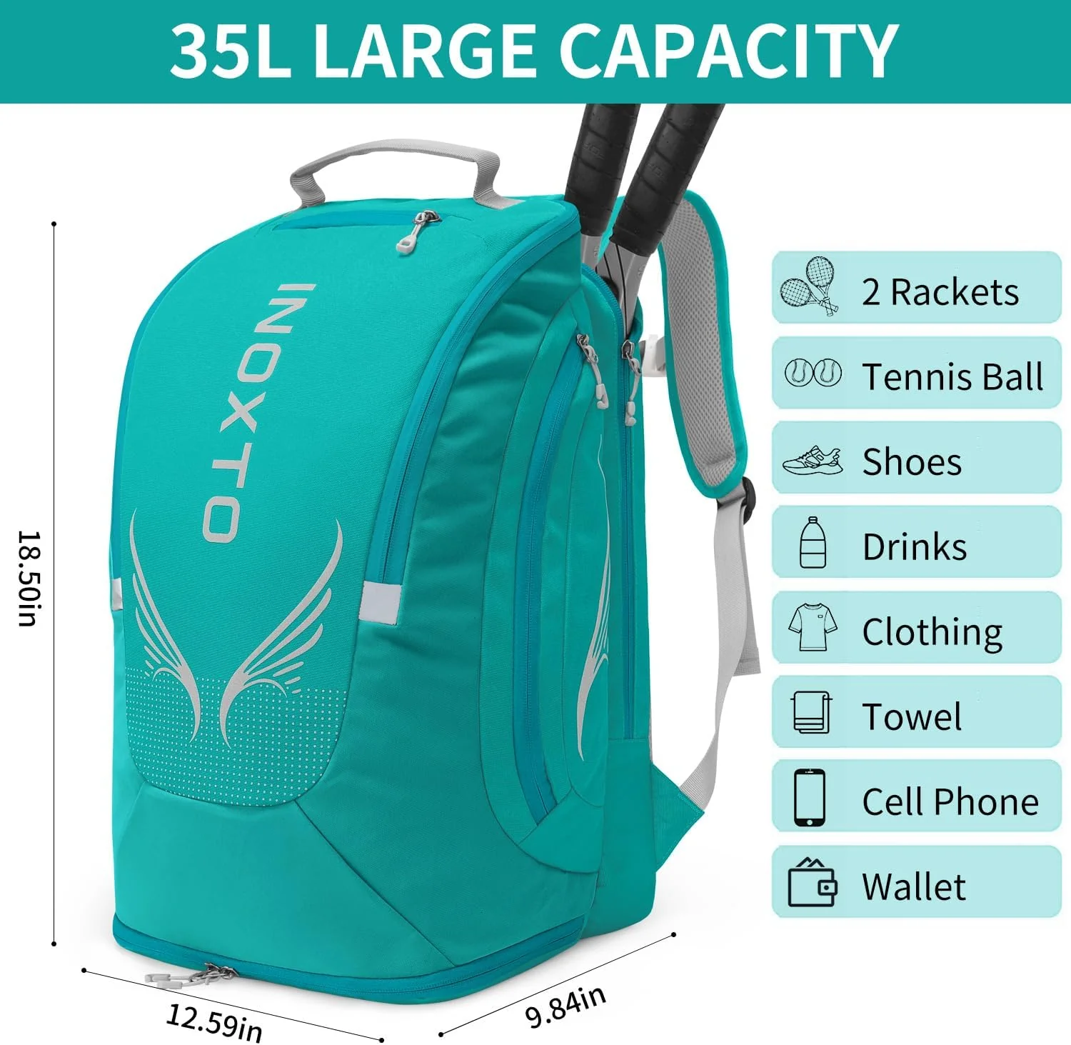 INOXTO 35 Tennis Bag-Racket Sports Backpack - Image 15