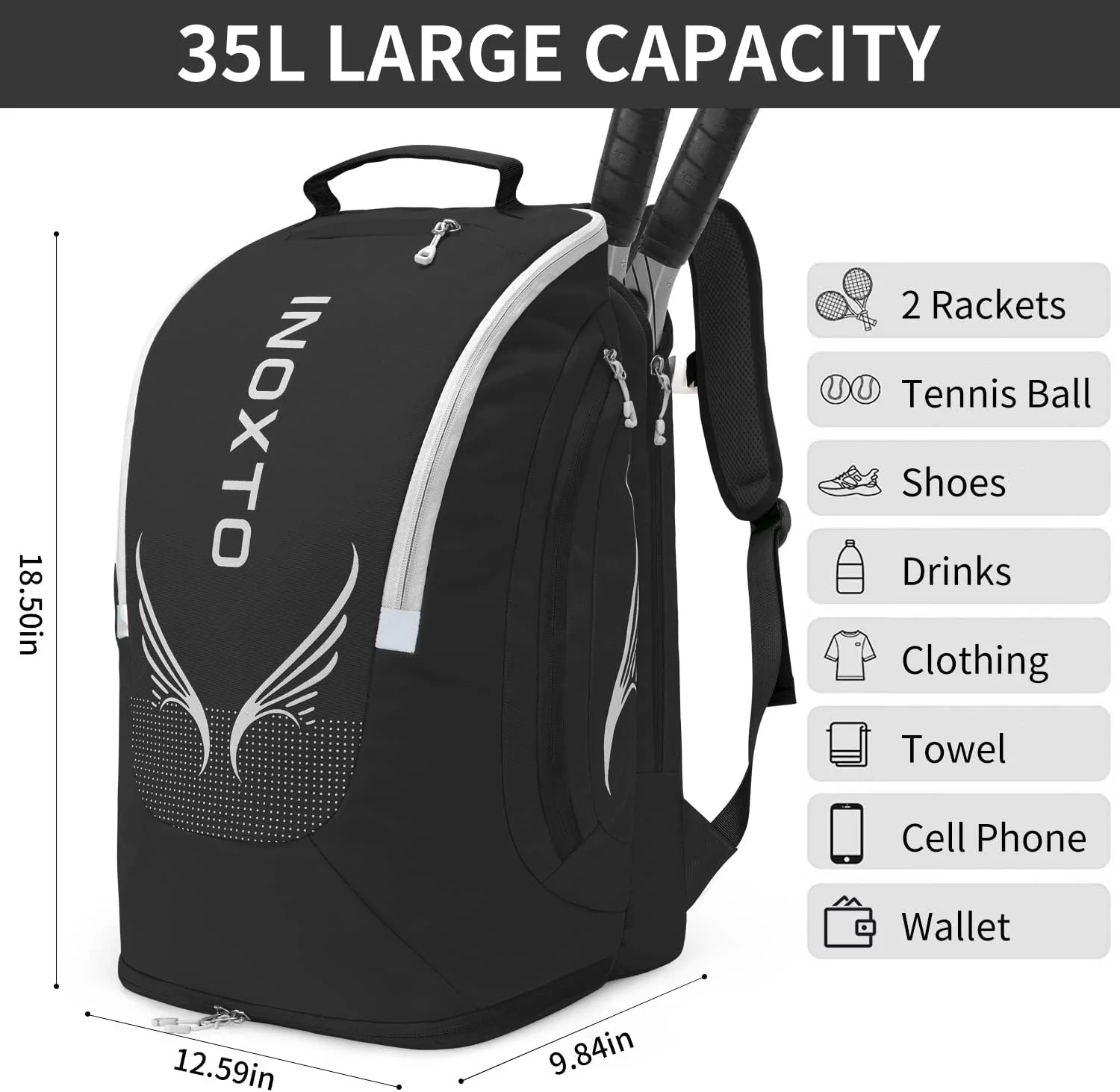 INOXTO 35 Tennis Bag-Racket Sports Backpack - Image 3