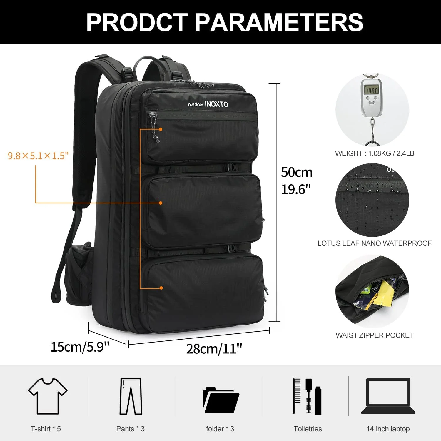 INOXTO 35 Travel Daypack, Flight Approved Carry on Backpack - Image 9