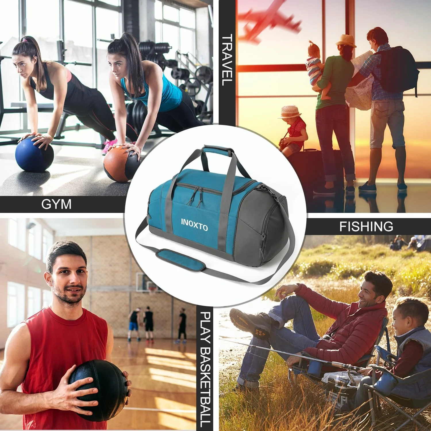 INOXTO 55L Sports Gym Bag Travel Duffel Bag - Image 10