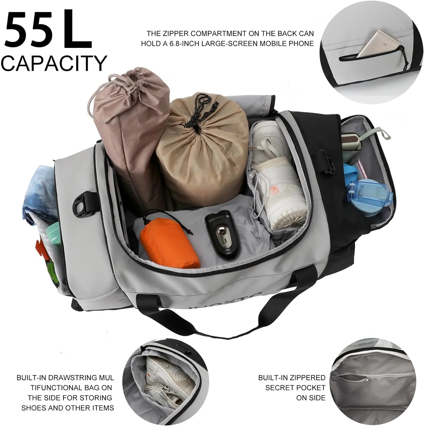 INOXTO 55L Sports Gym Bag Travel Duffel Bag - Image 3