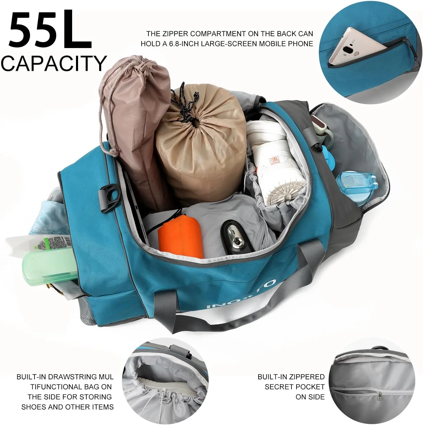 INOXTO 55L Sports Gym Bag Travel Duffel Bag - Image 8