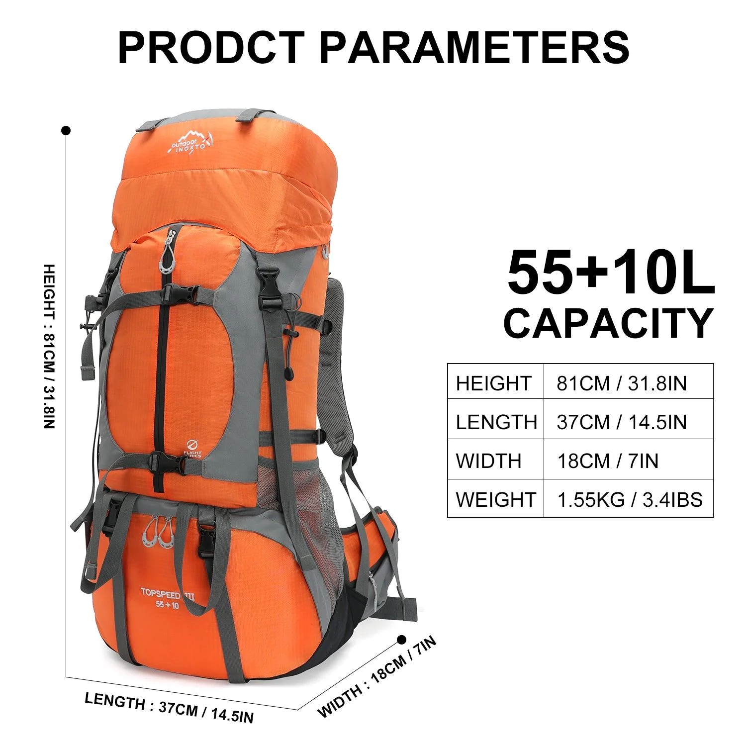 INOXTO 65/85L Lightweight  Backpack - Image 16