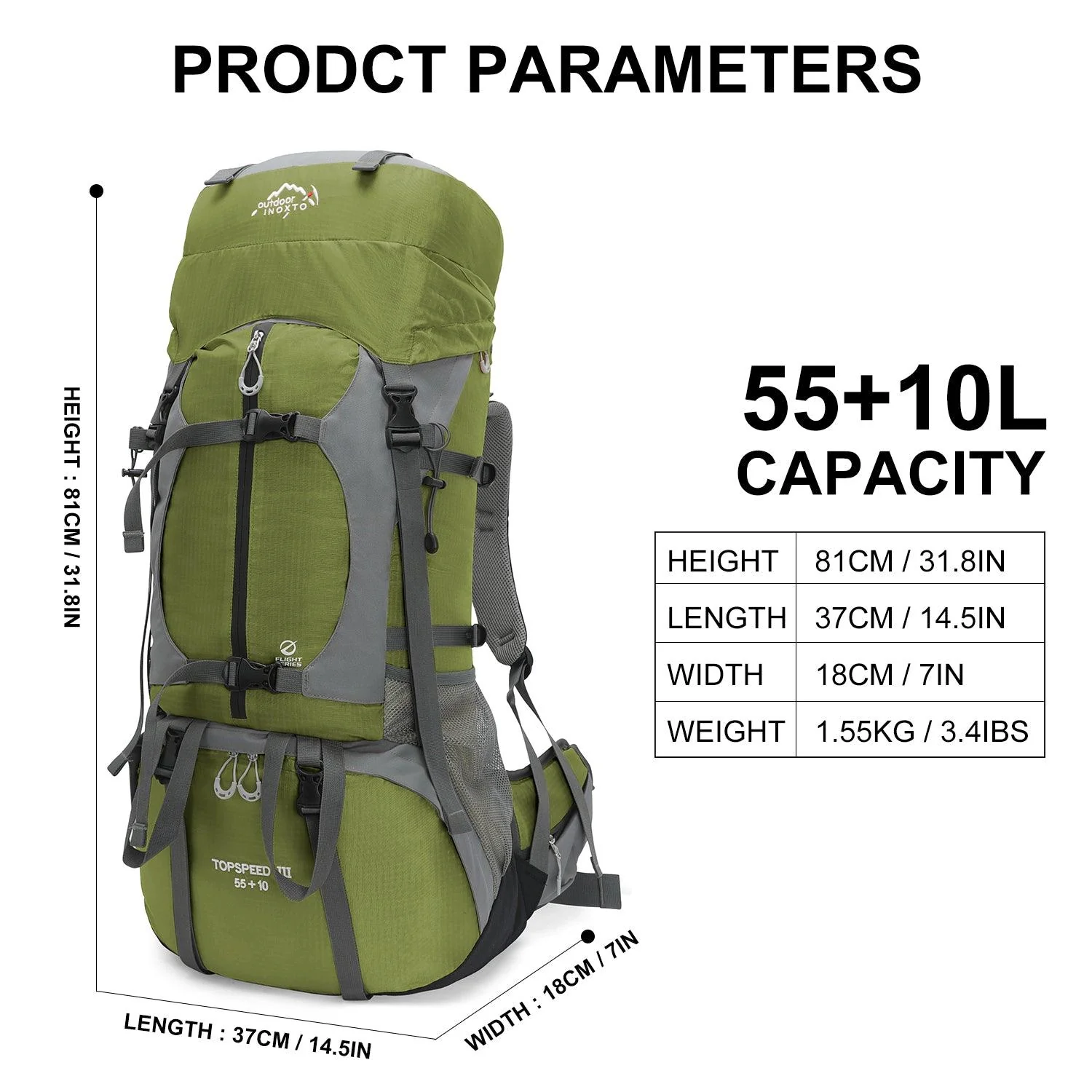 INOXTO 65/85L Lightweight  Backpack - Image 3