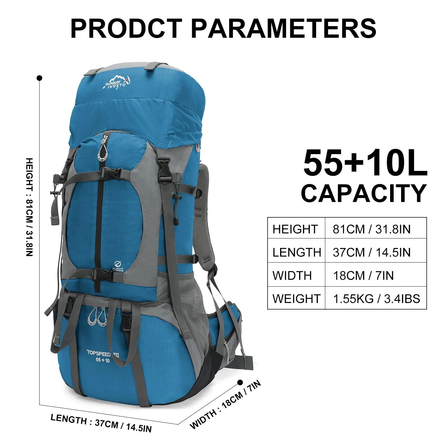 INOXTO 65/85L Lightweight  Backpack - Image 8