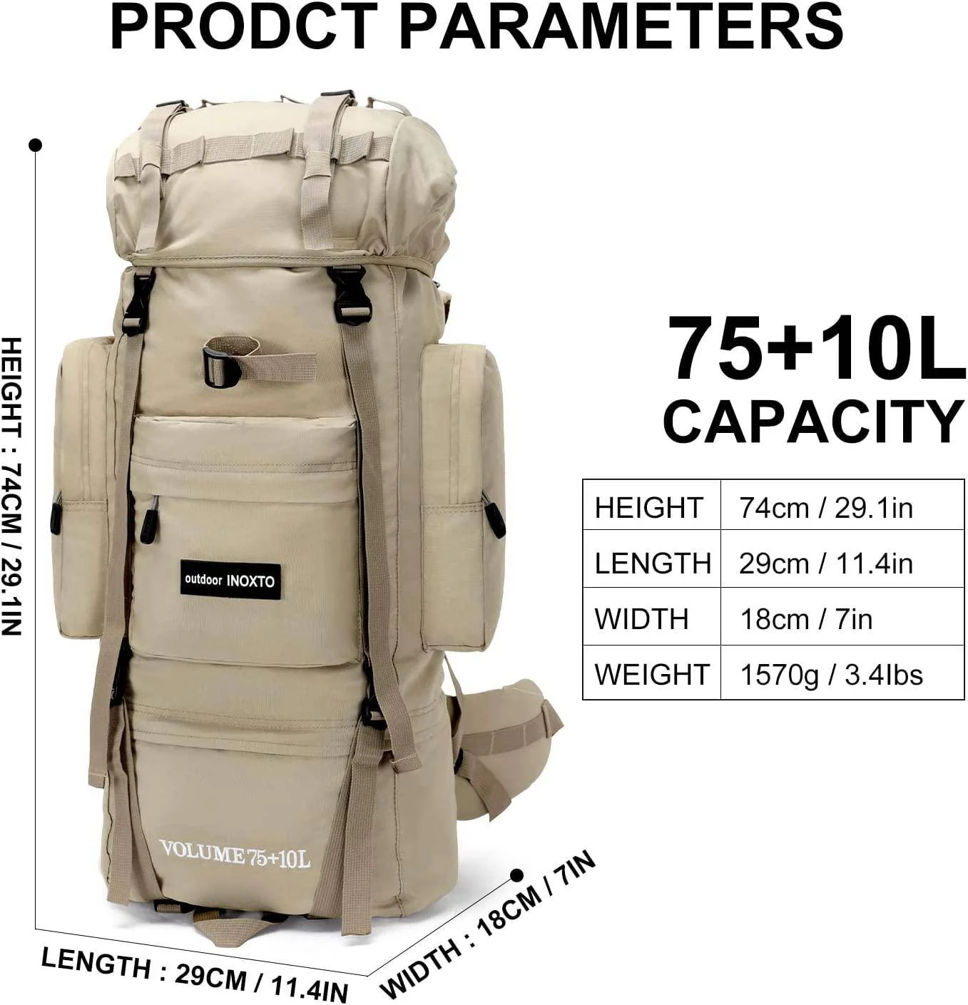 INOXTO Outland 65/85L Internal Frame Backpack - Image 8