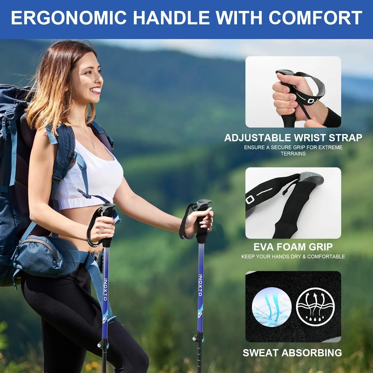INOXTO Aircraft-Grade Aluminum Trekking Poles - 2-Pc Pack - Image 11