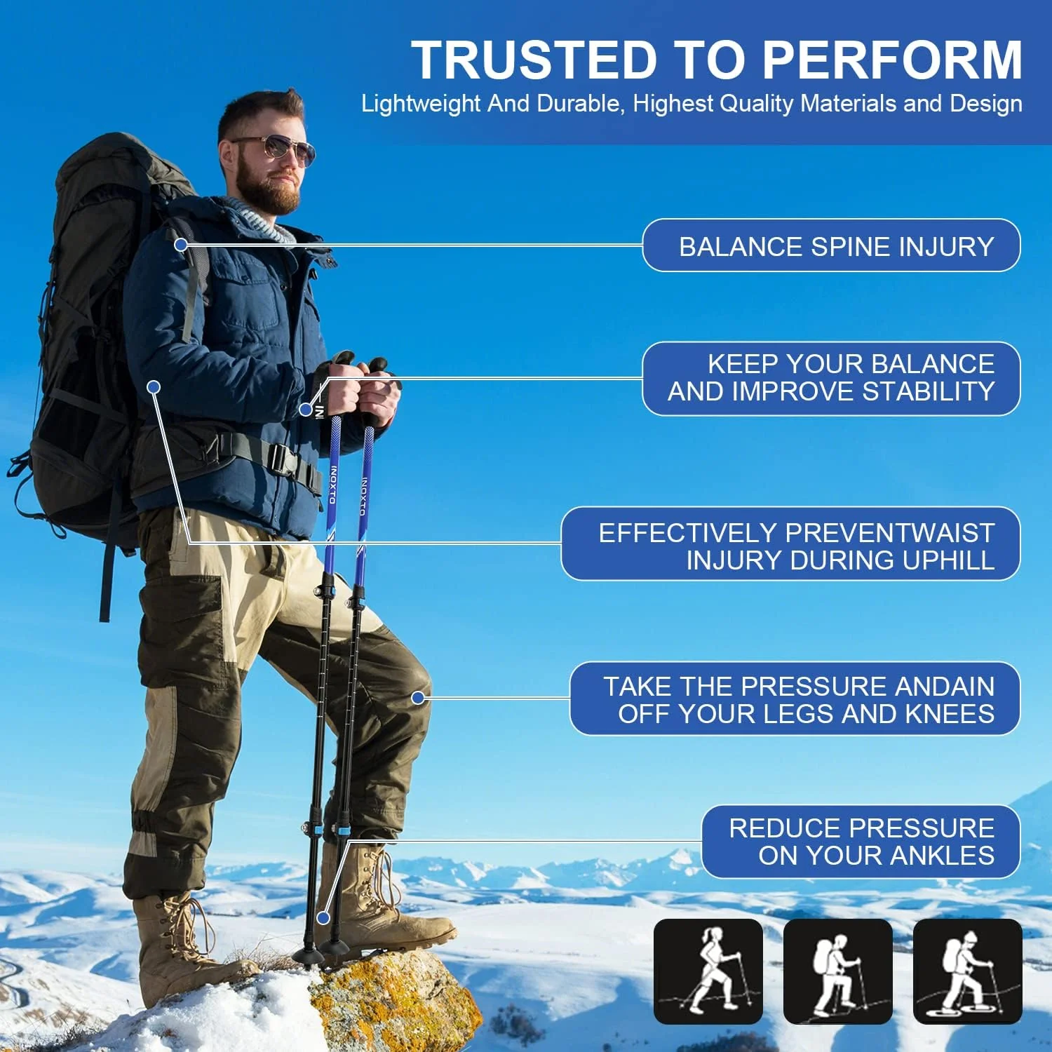 INOXTO Aircraft-Grade Aluminum Trekking Poles - 2-Pc Pack - Image 12