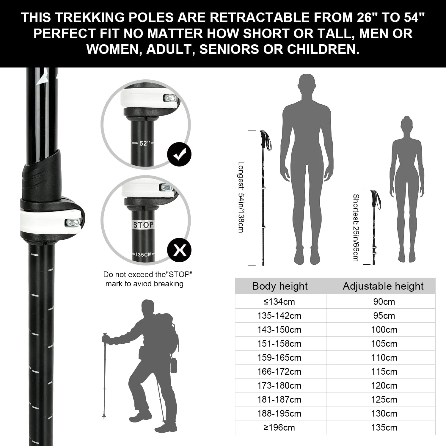 INOXTO Aircraft-Grade Aluminum Trekking Poles - 2-Pc Pack - Image 3