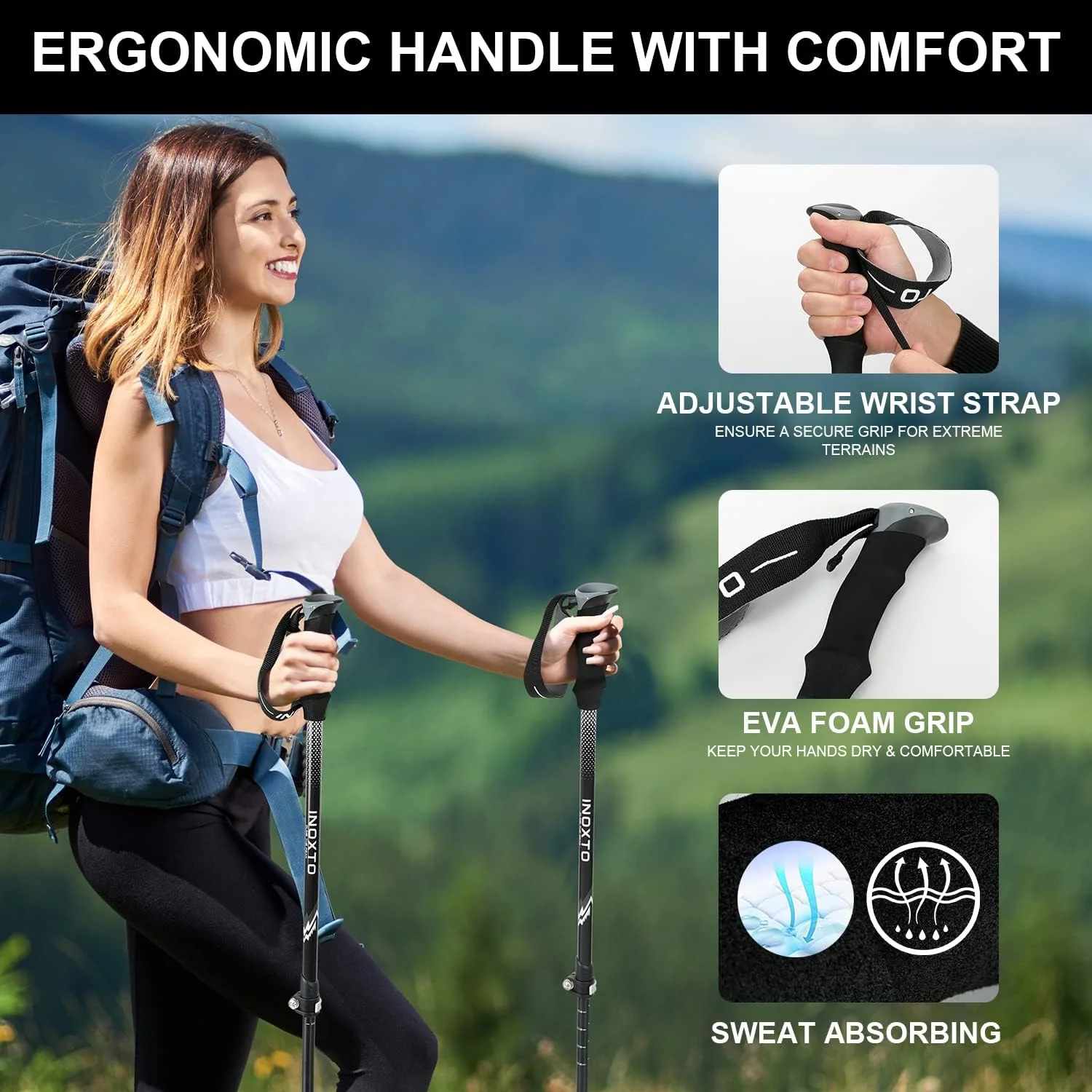 INOXTO Aircraft-Grade Aluminum Trekking Poles - 2-Pc Pack - Image 4