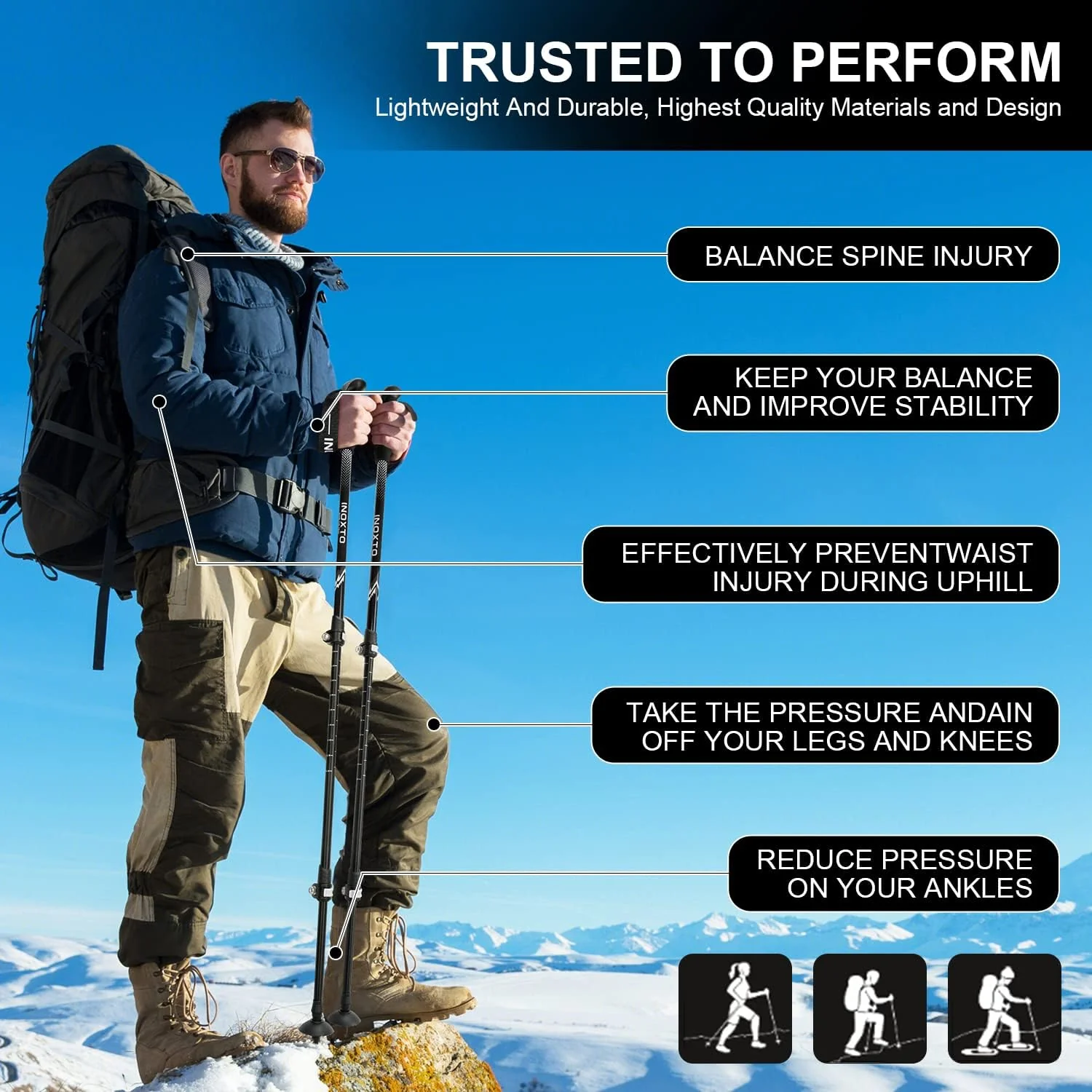 INOXTO Aircraft-Grade Aluminum Trekking Poles - 2-Pc Pack - Image 6