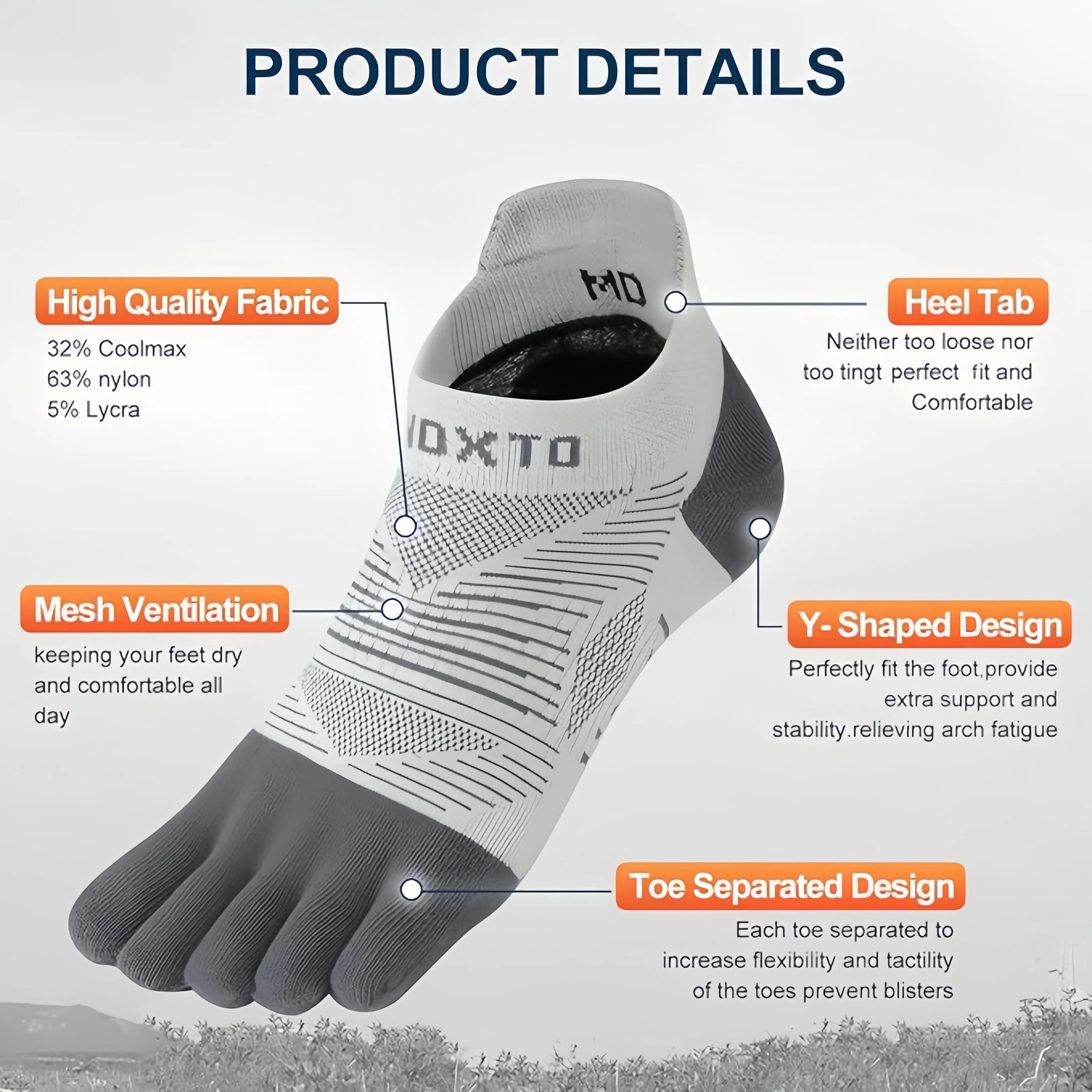 INOXTO Running Toe Socks-4 Pairs COOLMAX® - Image 3