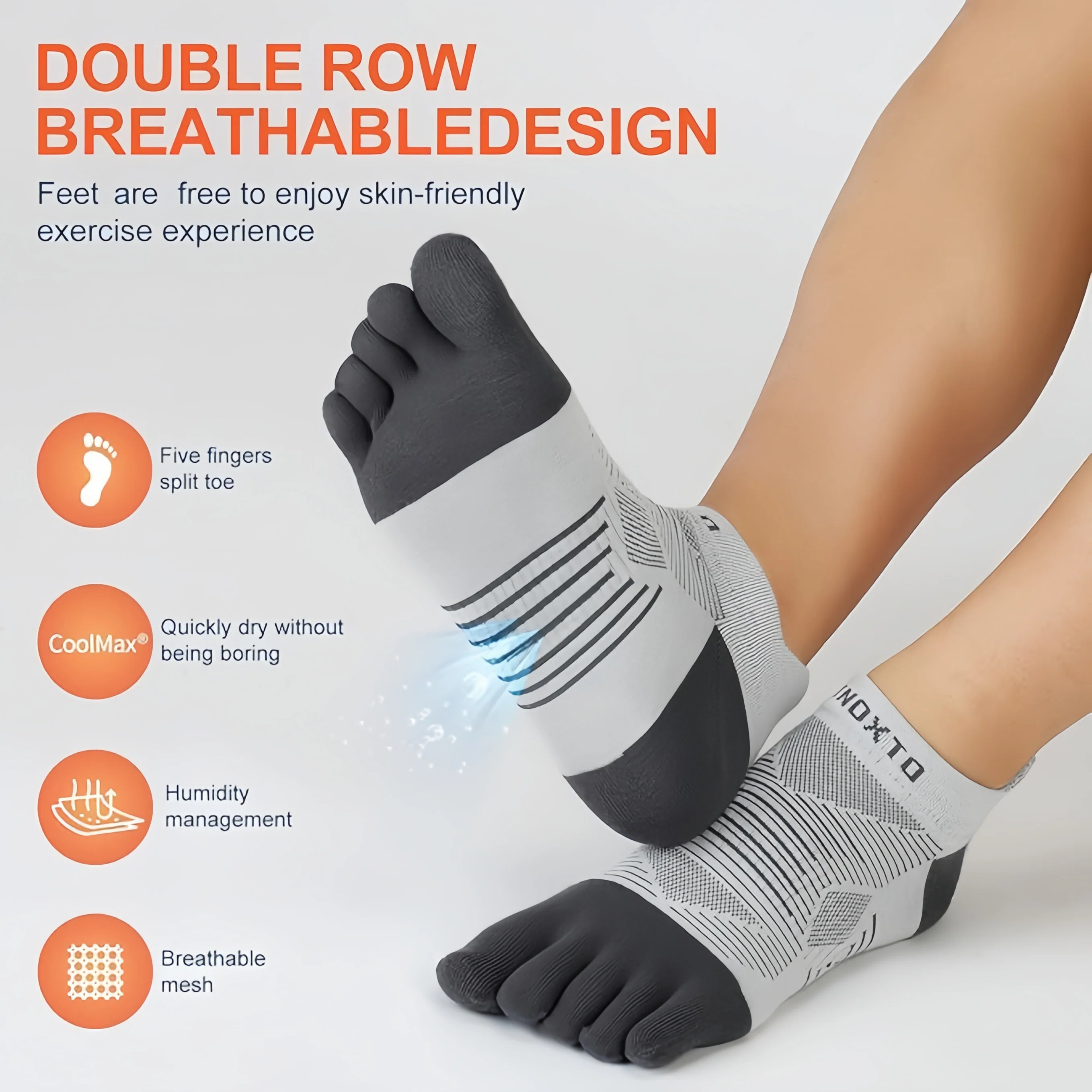 INOXTO Running Toe Socks-4 Pairs COOLMAX® - Image 4