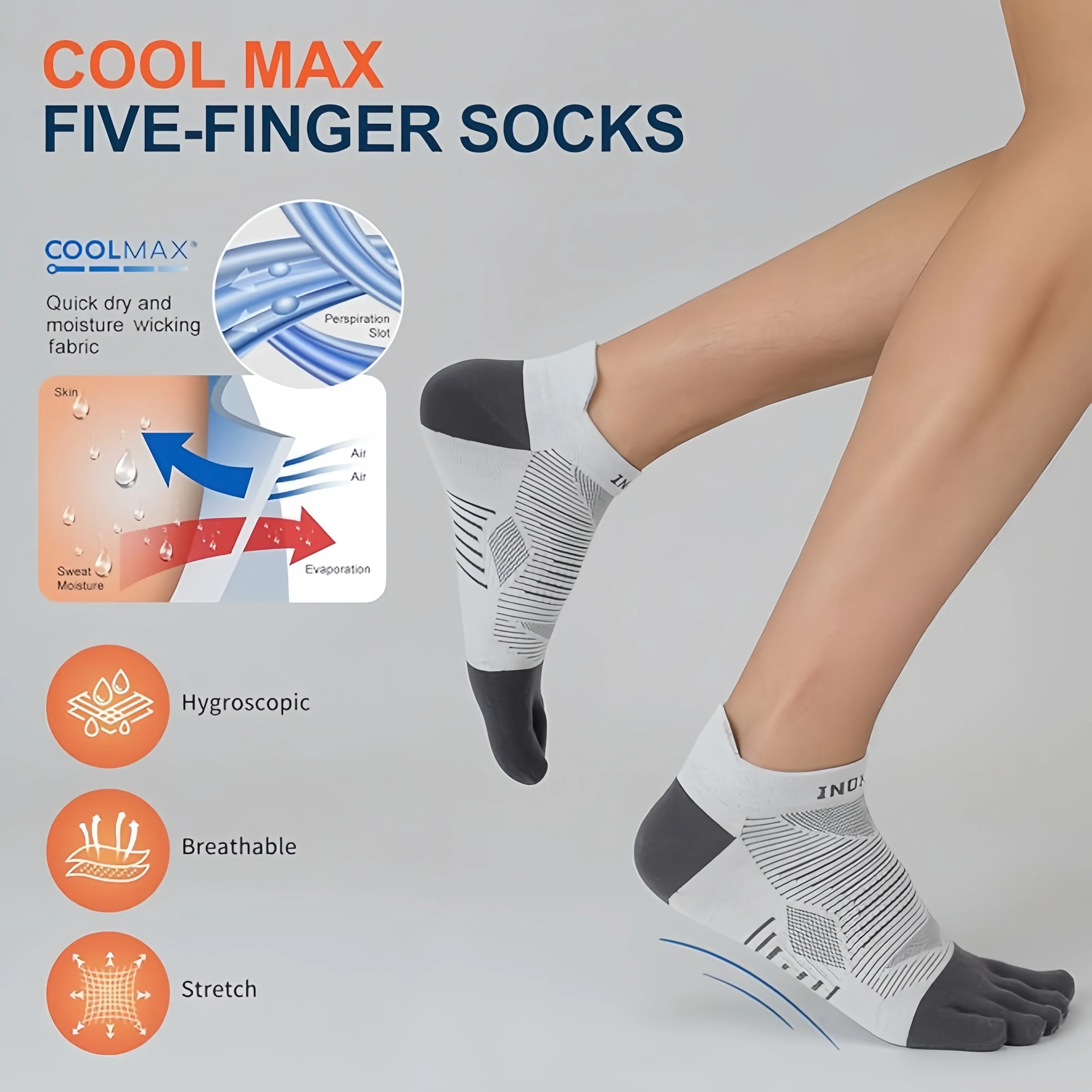 INOXTO Running Toe Socks-4 Pairs COOLMAX® - Image 6