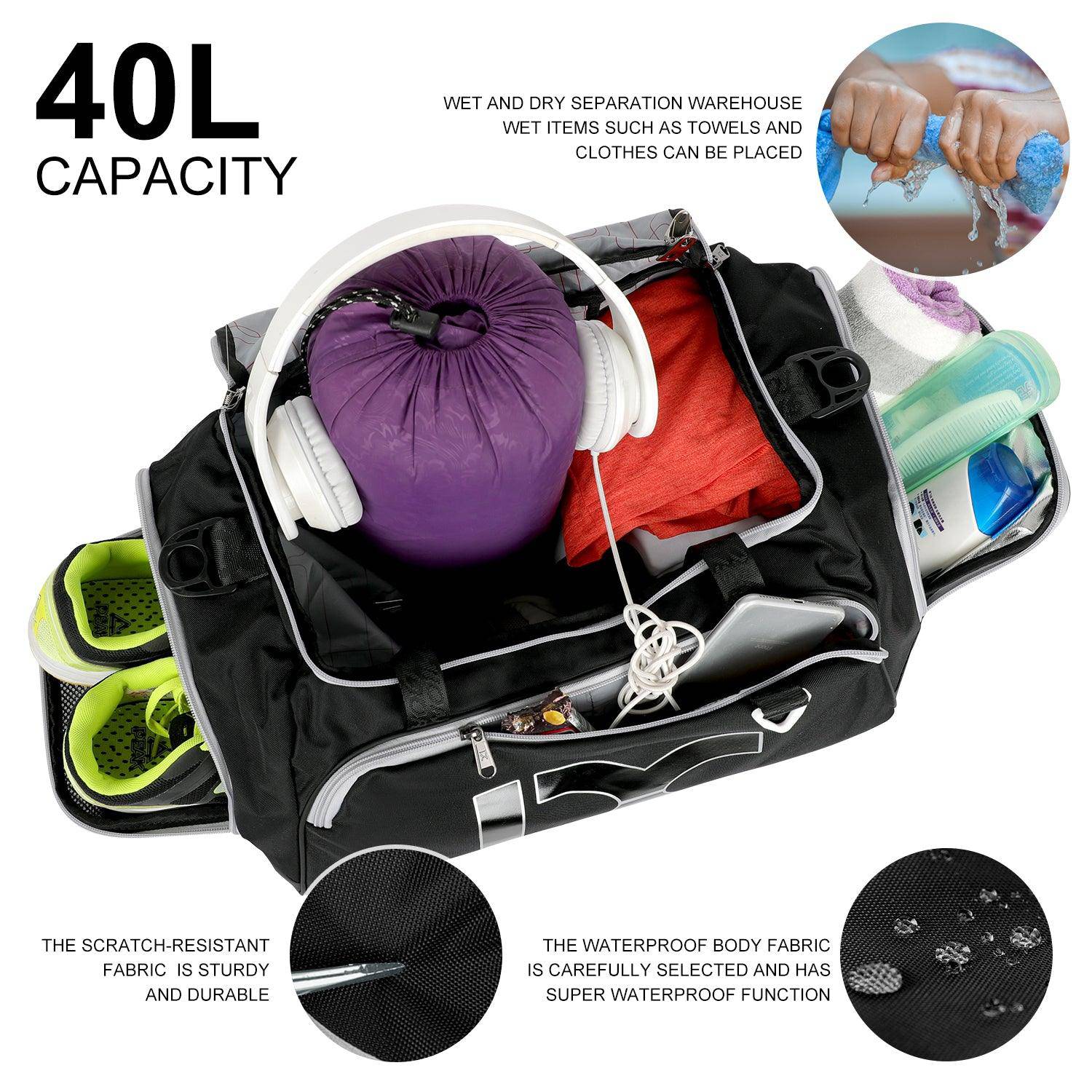 INOXTO Travel Duffel Bag, Sport Gym Bag - Image 5