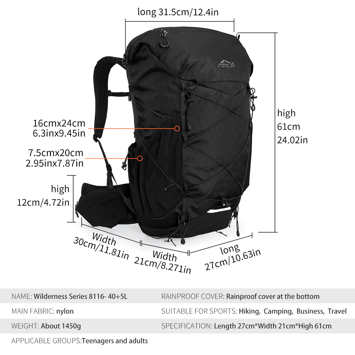 INOXTO Wilderness 45L Backpack - Image 11